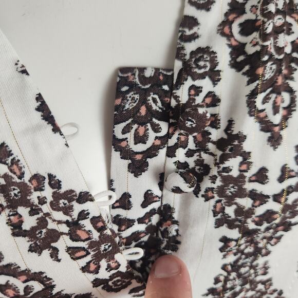 Belle by Kim Gravel Floral Ikat Blouson Sleeve Blouse Hot Fudge XX-Small - Picture 4 of 15